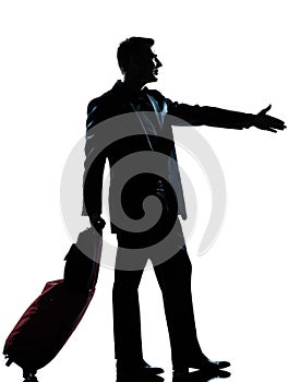 Silhouette man business traveler man handshake