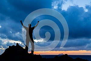 Silhouette of man on Crete Island, Greece at sunset