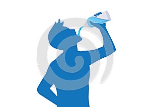 Silhouette of man drinking water from bottle for stop thirsty.