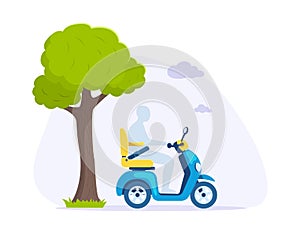 Silhouette of man driving modern motorbike, side view
