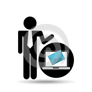 Silhouette man with email laptop online