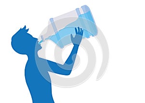 Silhouette of man feeling Thirsty, drinking water from large bottle