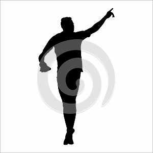silhouette of a man, a football player, pointing in a direction, on a white background