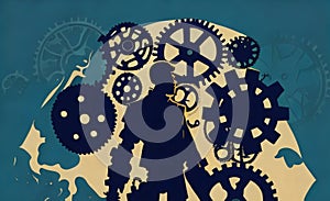 Silhouette of a man with gears and mechanic background