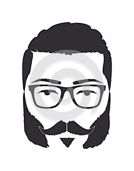 Silhouette of a man with glasses, mustache and sideburns. Hand Drawn Vector Illustration photo
