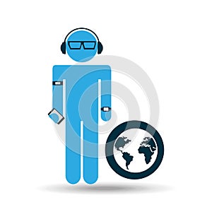 Silhouette man globe technology wearable