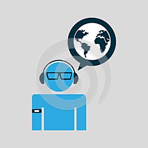 Silhouette man globe technology wearable