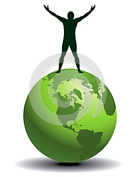 Silhouette man on green globe