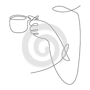 Silhouette of a man holding a cup of aromatic coffee or tea in his hand. Minimalism style. Logo design for restaurant, cafe, decor