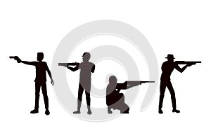 Silhouette of Man holding Gun in difference Shooting Position.