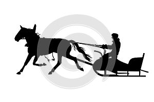 Silhouette of man with horse drawn sled