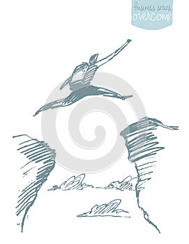 Silhouette man jumping over gap concept vector