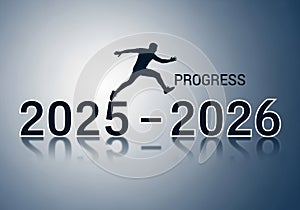 Silhouette of man leaping into future for progress 2025 to 2026