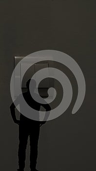 Silhouette of a Man Looking at a Large Switch