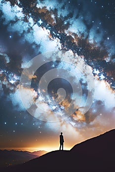 Silhouette of a man looking at the Milky Way galaxy