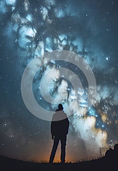 Silhouette of a man looking at the Milky Way galaxy