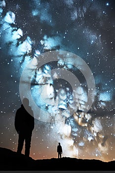 Silhouette of a man looking at the Milky Way galaxy