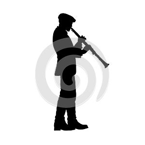 silhouette of man playing clarinet, clarinetist