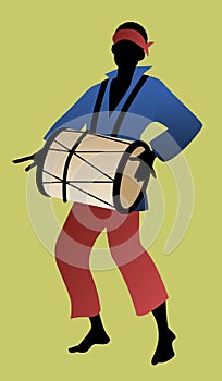 Silhouette of man playing drum. Vector Illustration