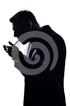 Silhouette man portrait lighting smoking cigarette