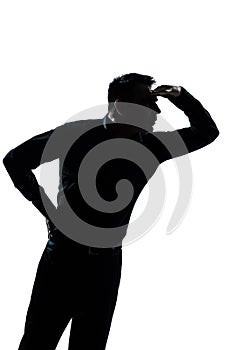 Silhouette man portrait looking forward gesture