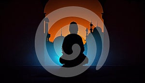 the silhouette of man praying in Ramadan Khareem