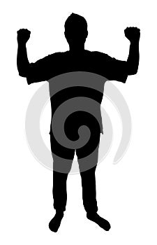 Silhouette of man raising his arms in winning gesture, expressing success and achievement. Vector illustration photo