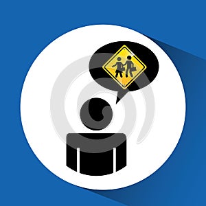 Silhouette man road sign school zone icon