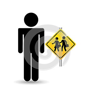 Silhouette man road sign school zone icon