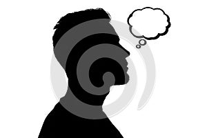 Silhouette of a Thinking Man with a Thought Bubble