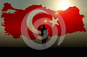 Silhouette of a man Saluting Against The Turkish Flag