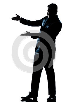 Silhouette man showing pointing empty copy space