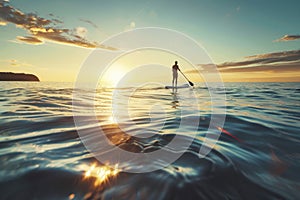 Silhouette of a Man Stand Up Paddleboarding at Sunset