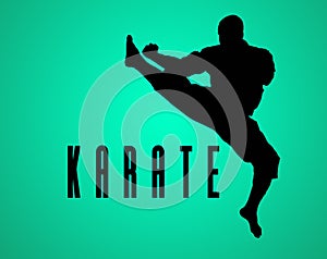 The silhouette of Man training karate