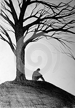 Silhouette of a man under the tree