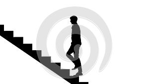 Silhouette Man walking stairs on white. Way to success loopable concept. Career ladder.