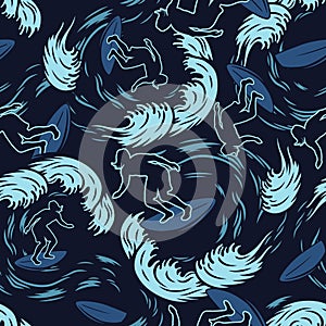 Silhouette of a man on a wave on surfing board