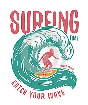 Silhouette of a man on a wave on surfing board