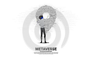 Silhouette man wear VR glasses with location pin binary code.
