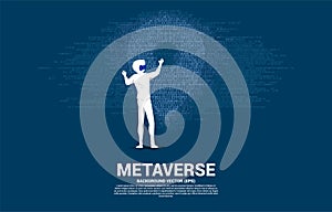 Silhouette man wear VR glasses with location pin binary code.