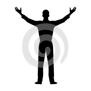 Silhouette of a Man with wide open arms with palm extended