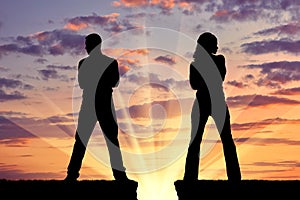 Silhouette of man and woman in a quarrel