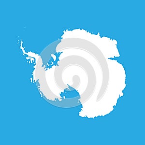 Silhouette map af Antarctica. High detailed white vector illustration isolated on blue background
