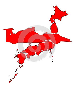 Silhouette Map of Japan with silhouette outline of a Race Car