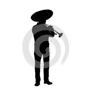 Silhouette Mariachi mexican musician playing on trumpet.