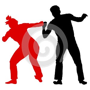 Silhouette of a Martial Arts on a white background