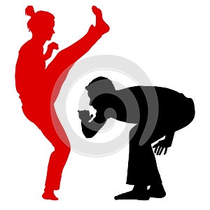 Silhouette of a Martial Arts on a white background