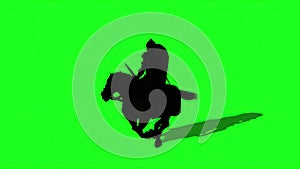 Silhouette of Medieval Knight Ride Horse With Sword And Shield, on green screen