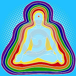 Silhouette of meditating human aura pop art vector photo