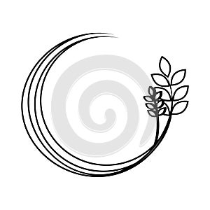 Silhouette medium circular border with branch and leaves